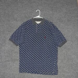 FLAVIO SABBATINI Polo Shirt Mens M Navy All Over Ribbons Print Italy Casual